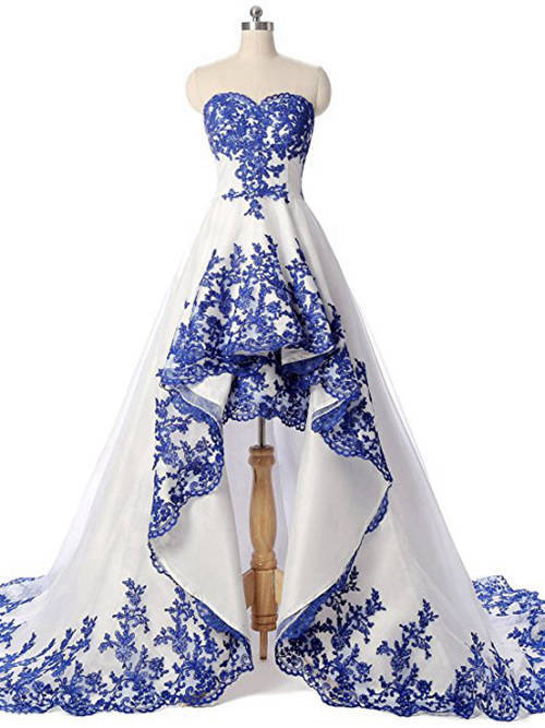A-line Sweetheart Satin Wedding Wear Blue Applique