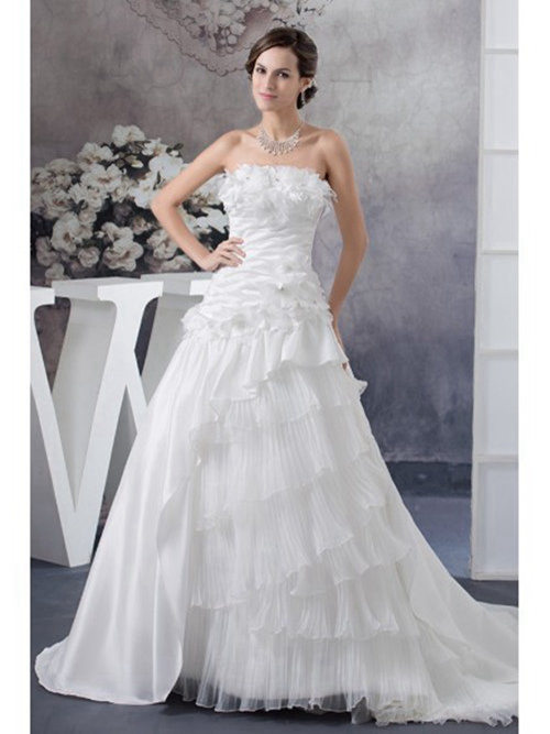 A-line Strapless Chiffon Bridal Gown Frill