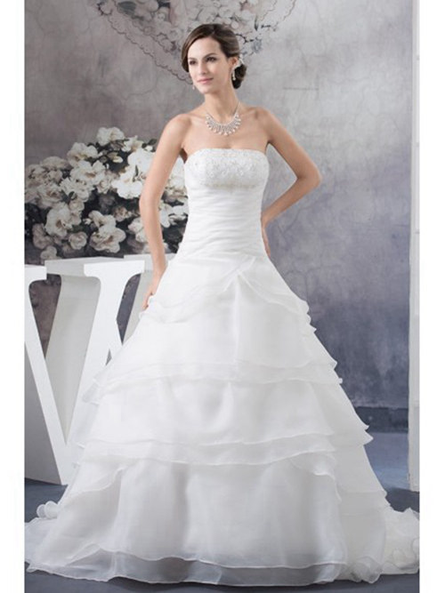 A-line Strapless Chiffon Beach Wedding Dress