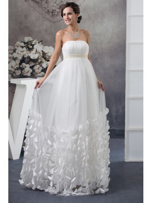 A-line Strapless Tulle Wedding Wear Pearls