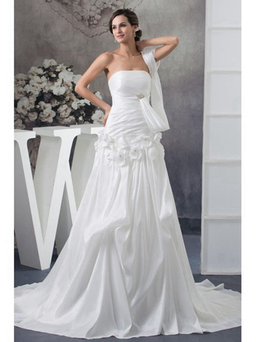 A-line Strapless Satin Bridal Dress Applique