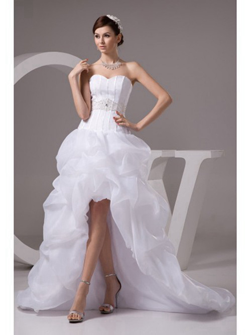 A-line Sweetheart Organza High Low Bridal Dress Ruffles