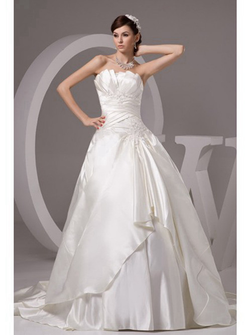 A-line Strapless Satin Wedding Gown Applique