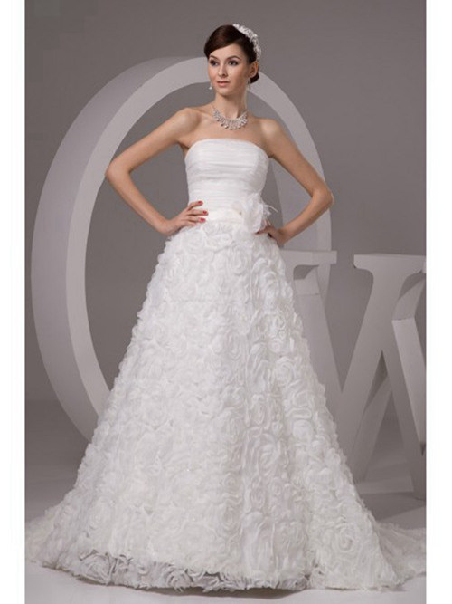A-line Strapless Organza Wedding Gown Flower
