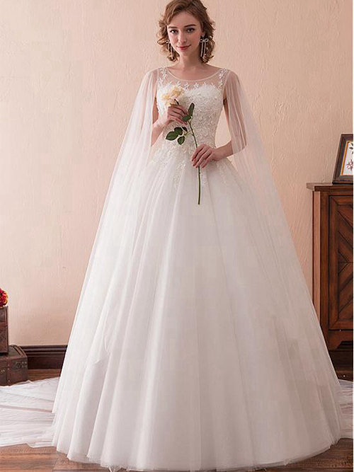 A-line Scoop Tulle Bridal Gown Applique