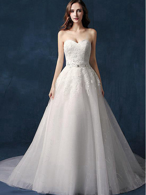 A-line Sweetheart Tulle Lace Wedding Dress