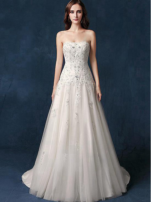 A-line Strapless Tulle Bridal Wear Applique Beads