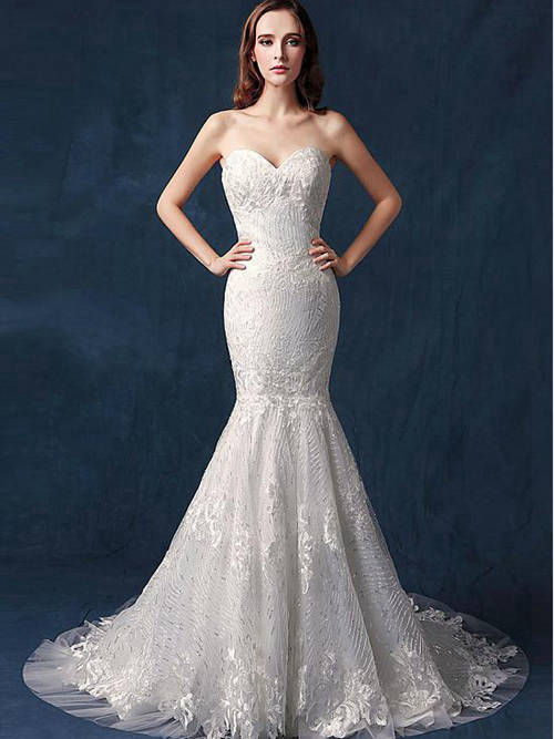 Stunning Mermaid Sweetheart Lace Wedding Gown