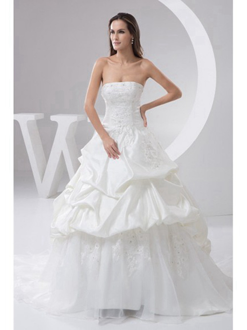 A-line Strapless Taffeta Bridal Gown Applique