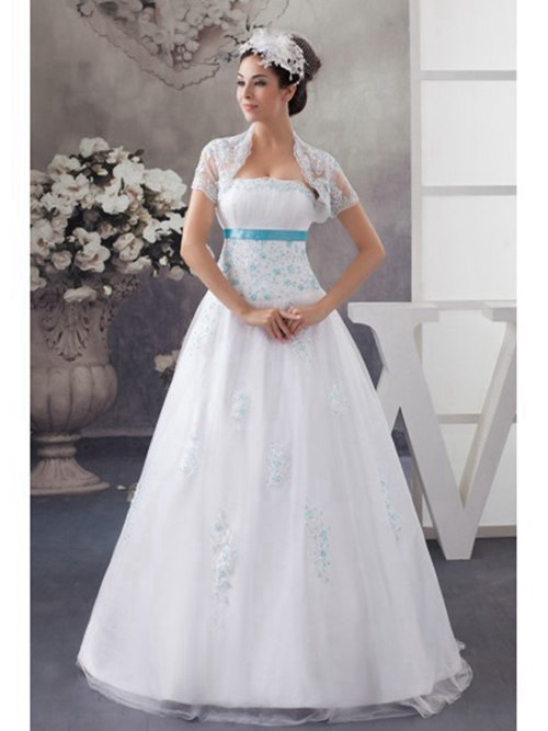 A-line Strapless Chiffon Wedding Dress Applique