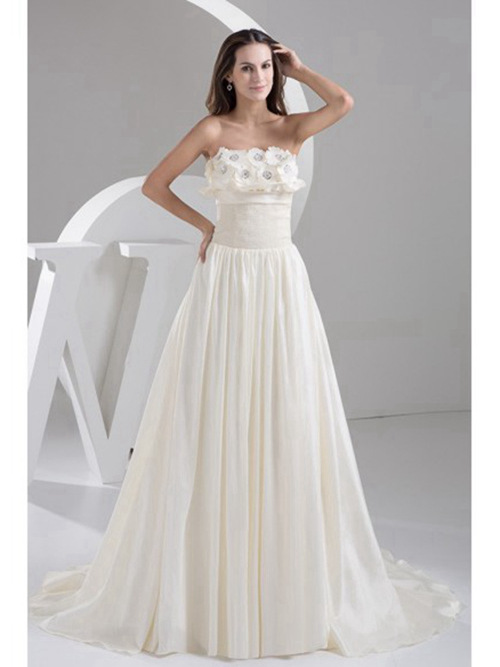 A-line Strapless Satin Wedding Gown Appliques