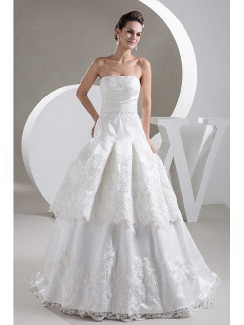 A-line Strapless Taffeta Wedding Gown Applique