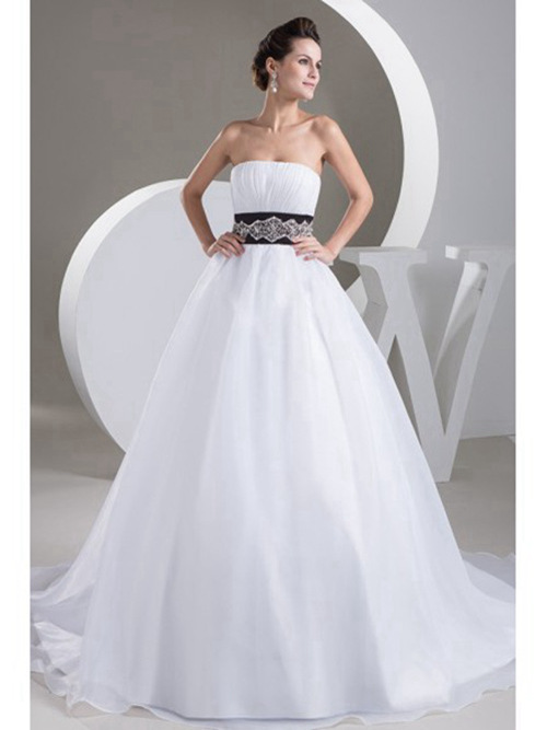 A-line Strapless Chiffon Beach Wedding Dress Belt