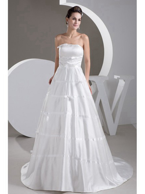 A-line Strapless Satin Long Bride Dress