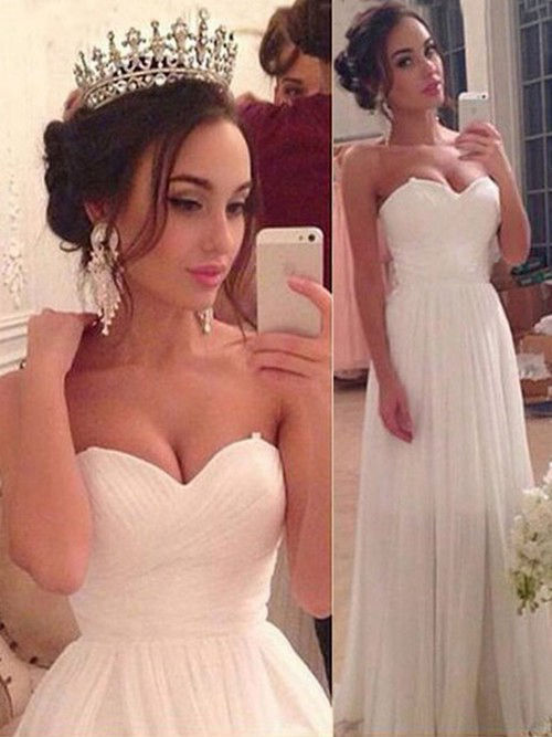 A-line Sweetheart Chiffon Wedding Gown Pleats