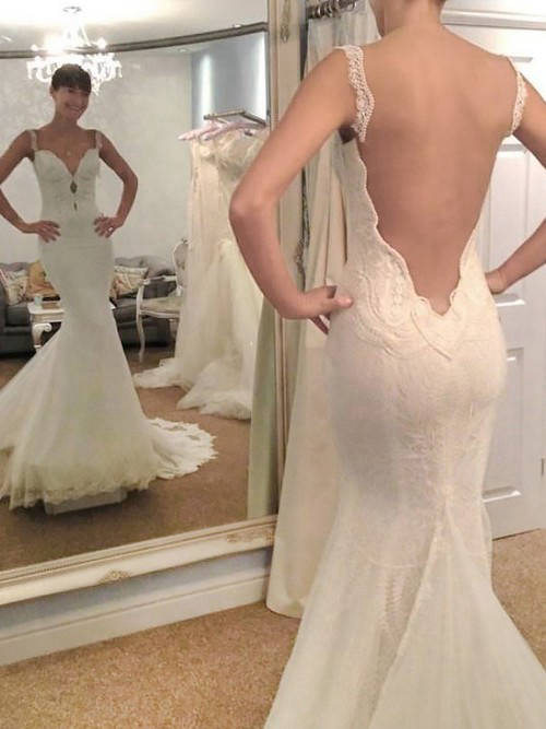 Mermaid Straps Tulle Lace Wedding Dress