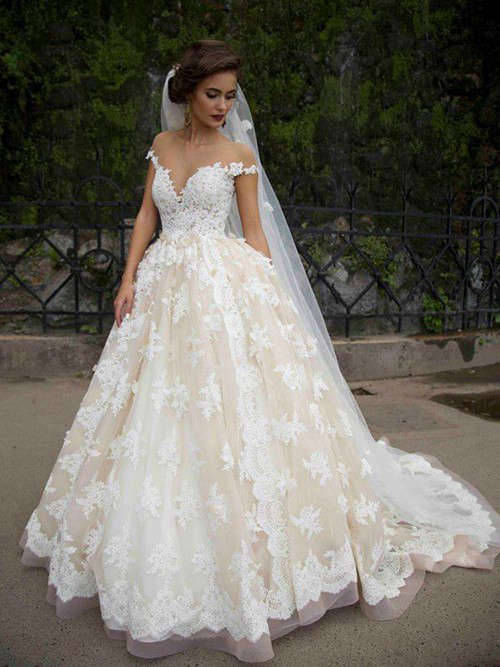 A-line Off Shoulder Lace Wedding Wear