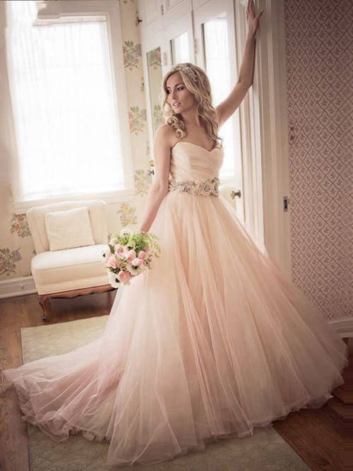A-line Sweetheart Tulle Bridal Dress Applique