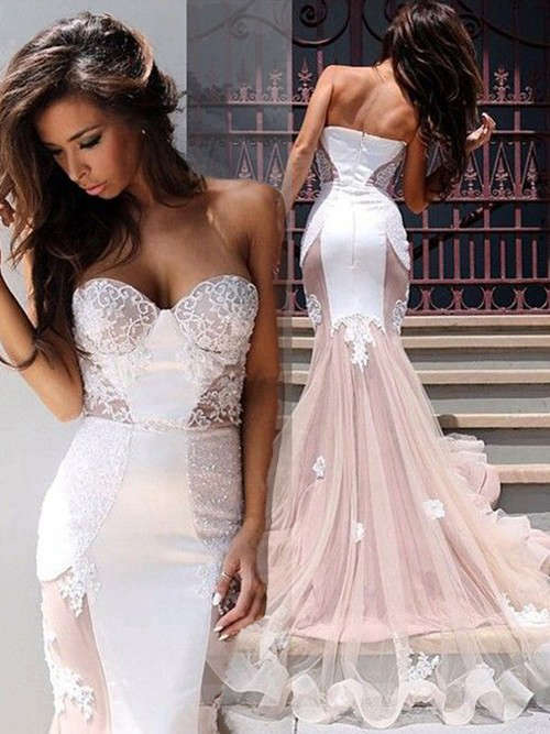 Mermaid Sweetheart Tulle Wedding Gown Applique
