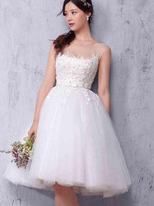 Princess Sheer Knee Length Tulle Bride Dress