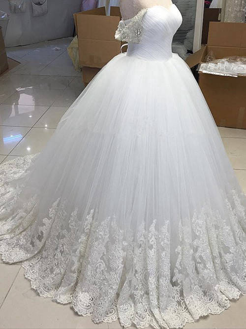 Ball Gown Off Shoulder Lace Tulle Wedding Wear