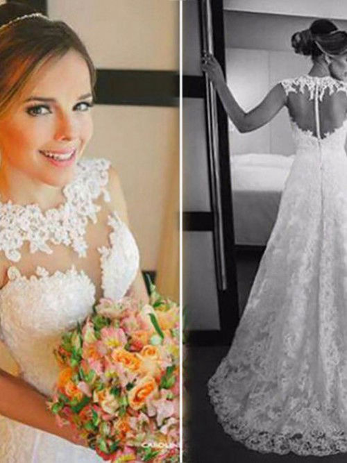 A-line Sheer Lace Beach Bridal Dress