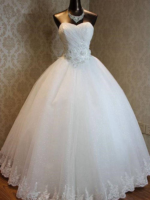 Ball Gown Sweetheart Floor Length Tulle Lace Wedding Wear