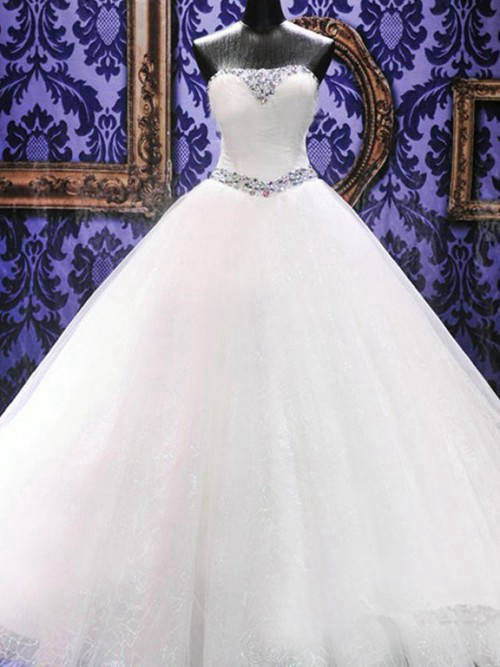 Ball Gown Strapless Tulle Wedding Wear Beads