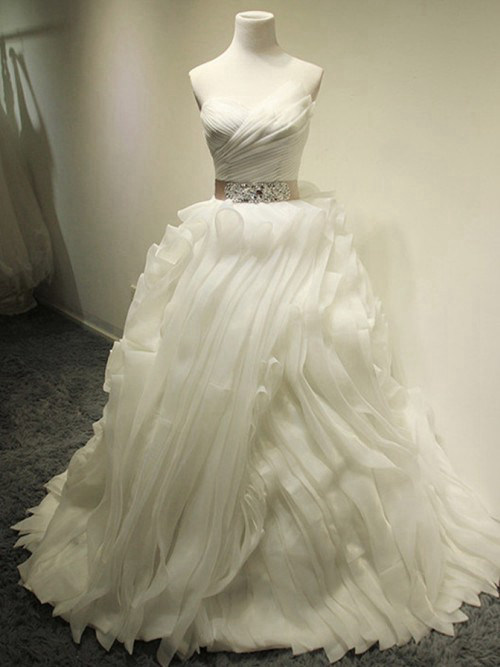 A-line Sweetheart Tulle Wedding Dress Beads Frills