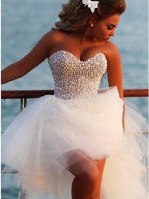A-line Sweetheart Organza Bridal Wear Pearls