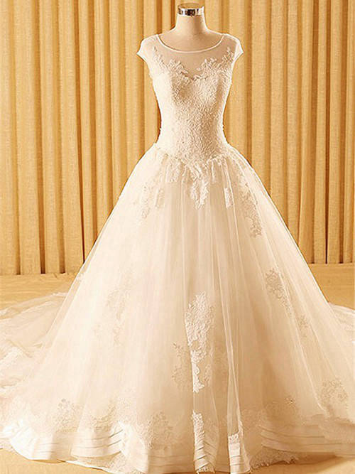 A-line Sheer Tulle Lace Bridal Dress