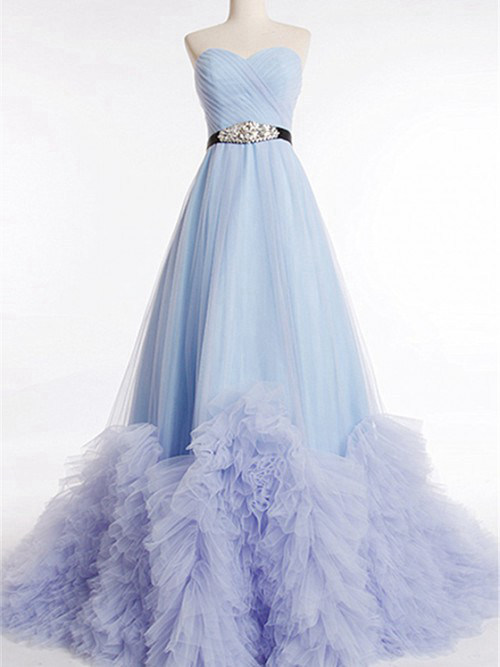 A-line Sweetheart Tulle Wedding Gown Frills Beads