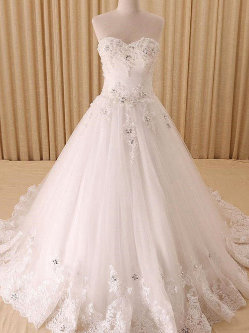 A-line Sweetheart Tulle Bridal Wear Applique Beads