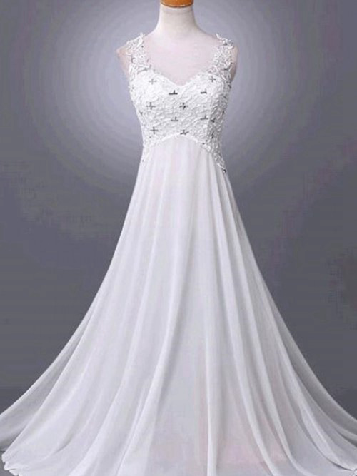 A-line Straps Lace Chiffon Wedding Wear