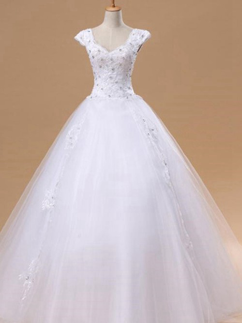 A-line Straps Tulle Wedding Gown Applique