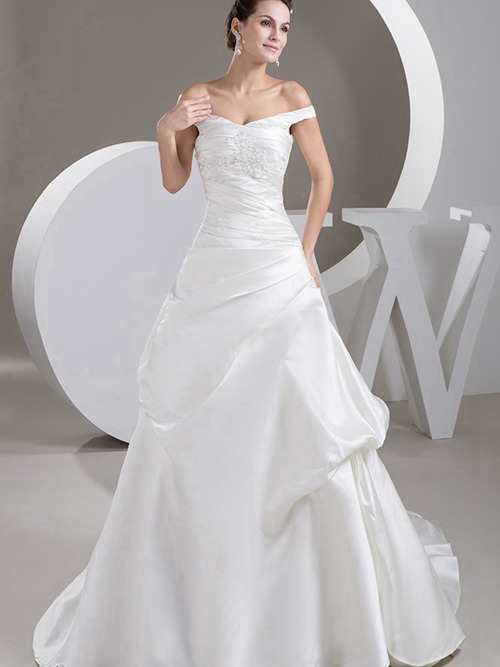 A-line Off Shoulder Satin Bridal Wear Embroidery