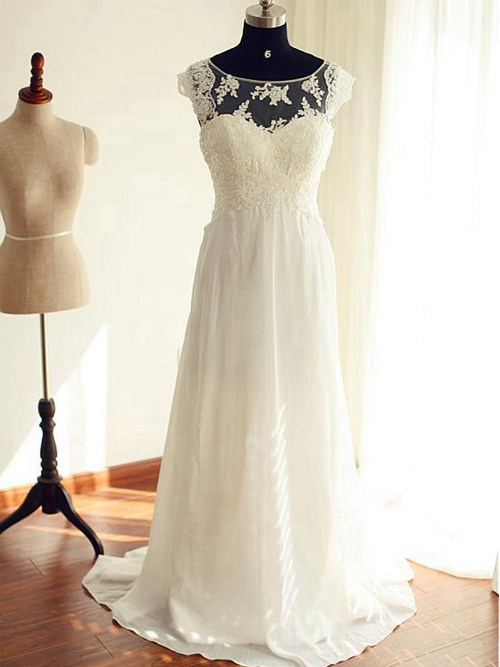 A-line Sheer Chiffon Lace Bridal Wear
