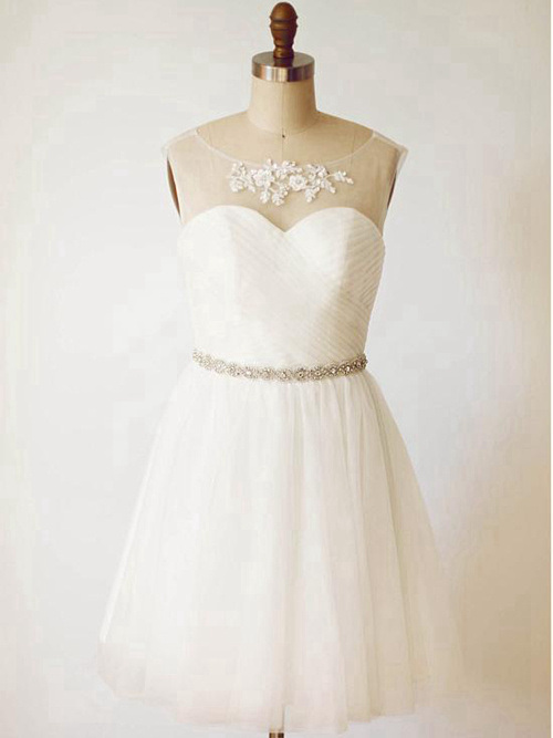 A-line Sheer Tulle Short Bridal Wear Beads