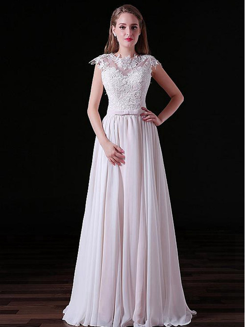 A-line Lace Chiffon Beach Wedding Gown