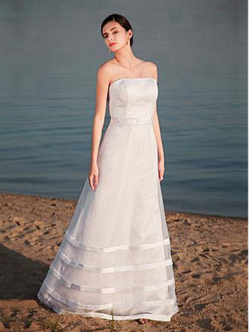 A-line Strapless Organza Beach Wedding Wear