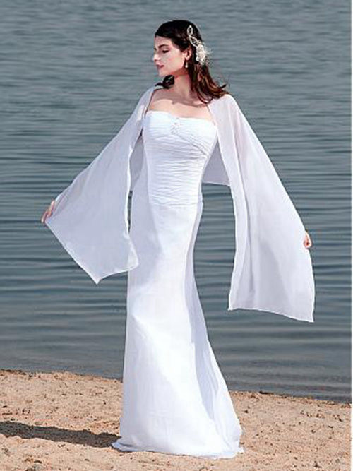 Mermaid Strapless Chiffon Beach Wedding Wear Pleats