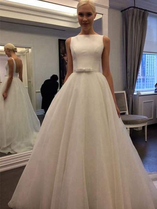 A-line High Neck Tulle Wedding Gown