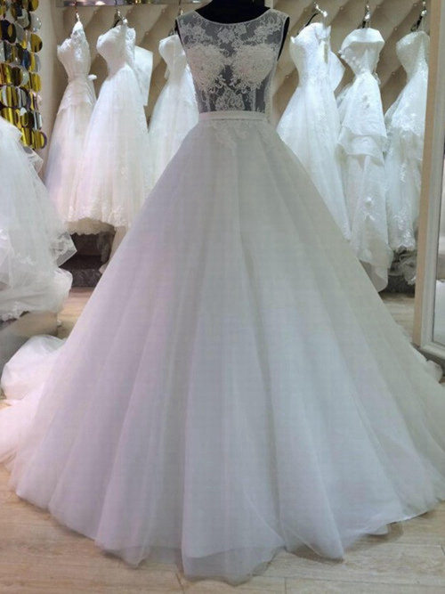 A-line Sheer Tulle Lace Bridal Gown