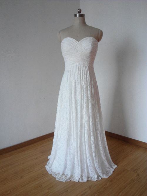 A-line Sweetheart Lace Wedding Wear Pleats
