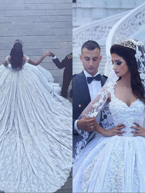 Ball Gown Straps Chapel Train Lace Wedding Garment
