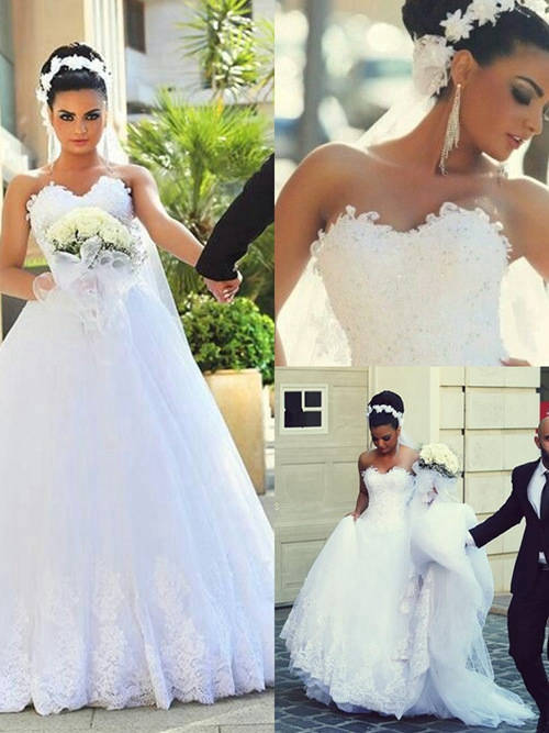 A-line Sweetheart Tulle Lace Wedding Gown