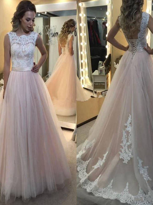 A-line Square Lace Tulle Colorful Wedding Wear