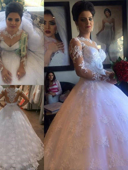 Ball Gown Sweetheart Organza Sleeves Bridal Wear Applique