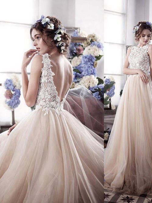 A-line Jewel Tulle Wedding Wear Applique