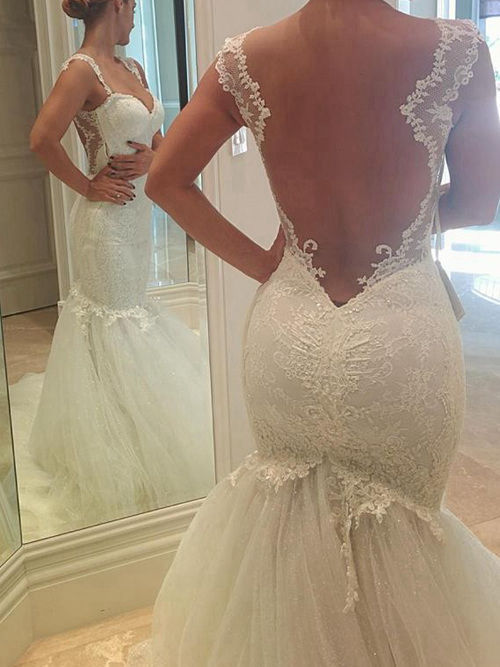 Mermaid Straps Tulle Lace Wedding Wear